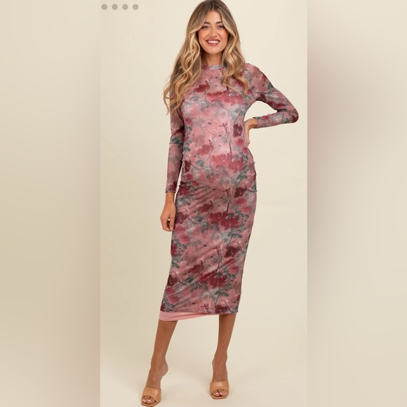 Floral Long Sleeve Maternity Dress - Picture 2 of 5